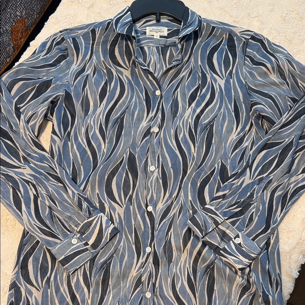 Hartford Blue and White Button Down Shirt - Picture 3 of 5